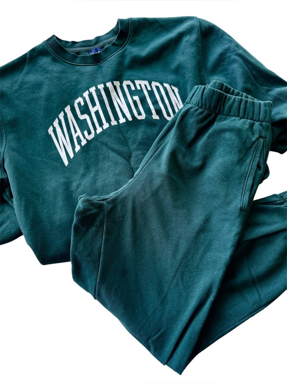 GAP Dark Green Washington Crewneck Sweatshirt and Jogger Set Sz Small Medium